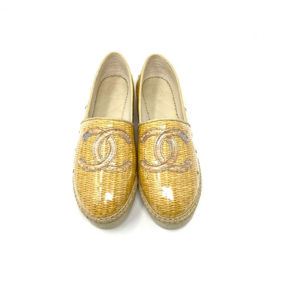 Chanel Interlocking CC Raffia Logo Espadrilles
